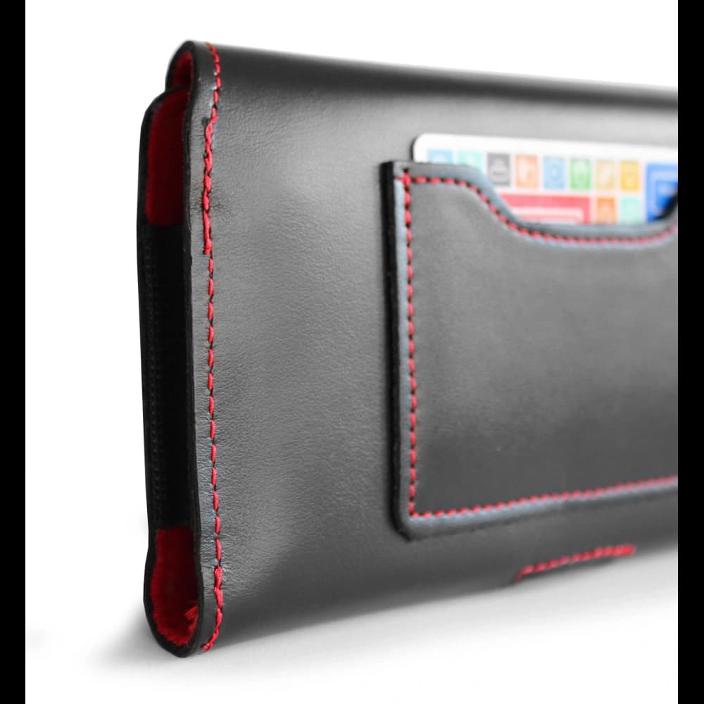 LURESKO ELLA XXL Leder-Schutzhülle für das Telefon - 170x85x12 / für Handtasche Rucksack (schwarz mit rotem Faden) - 3