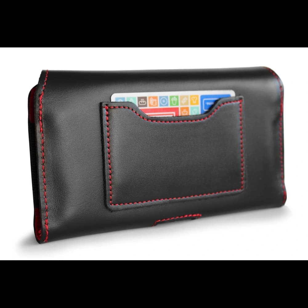 LURESKO ELLA XXL Leder-Schutzhülle für das Telefon - 170x85x12 / für Handtasche Rucksack (schwarz mit rotem Faden) - 5