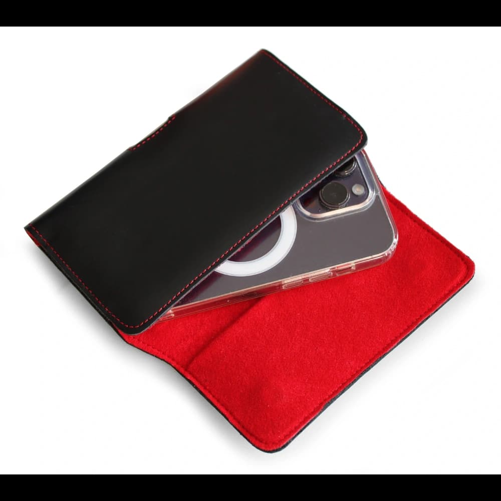 LURESKO ELLA XXL Leder-Schutzhülle für das Telefon - 170x85x12 / für Handtasche Rucksack (schwarz mit rotem Faden) - 7