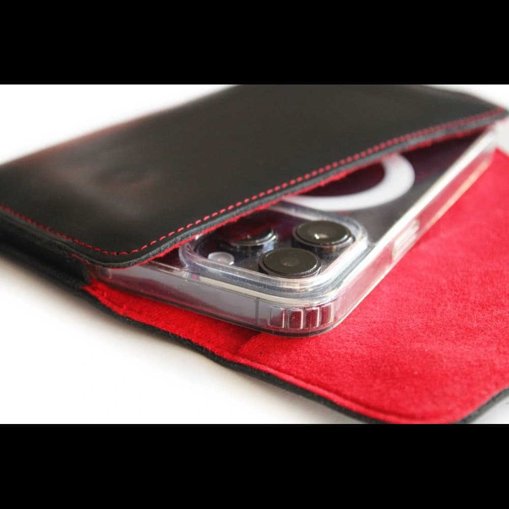 LURESKO ELLA XXL Leder-Schutzhülle für das Telefon - 170x85x12 / für Handtasche Rucksack (schwarz mit rotem Faden) - 9