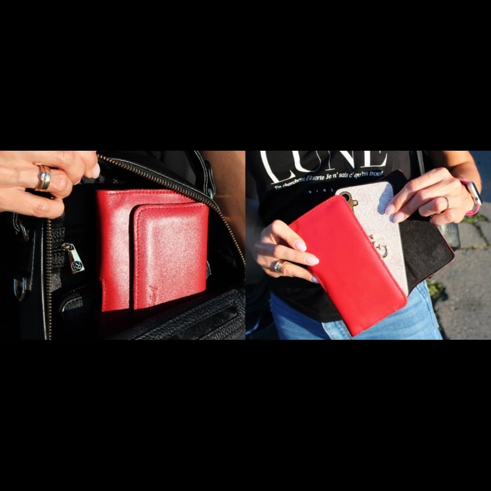 LURESKO ELLA XXL Leder-Schutzhülle für das Telefon - 170x85x12 / für Handtasche Rucksack (schwarz mit rotem Faden) - 11