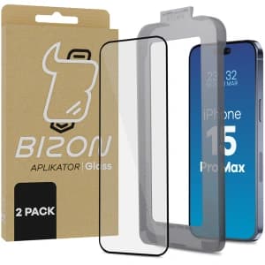 Szkło hartowane z ramką montażową Bizon Glass Aplikator do Apple iPhone 15 Pro Max [2 PACK]