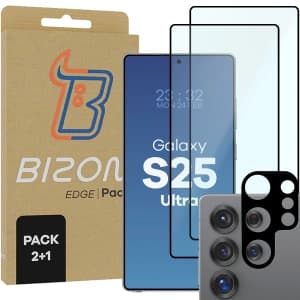 Bizon Edge 2 Pack 2x screen glass + 1x camera glass Samsung Galaxy S25 Ultra