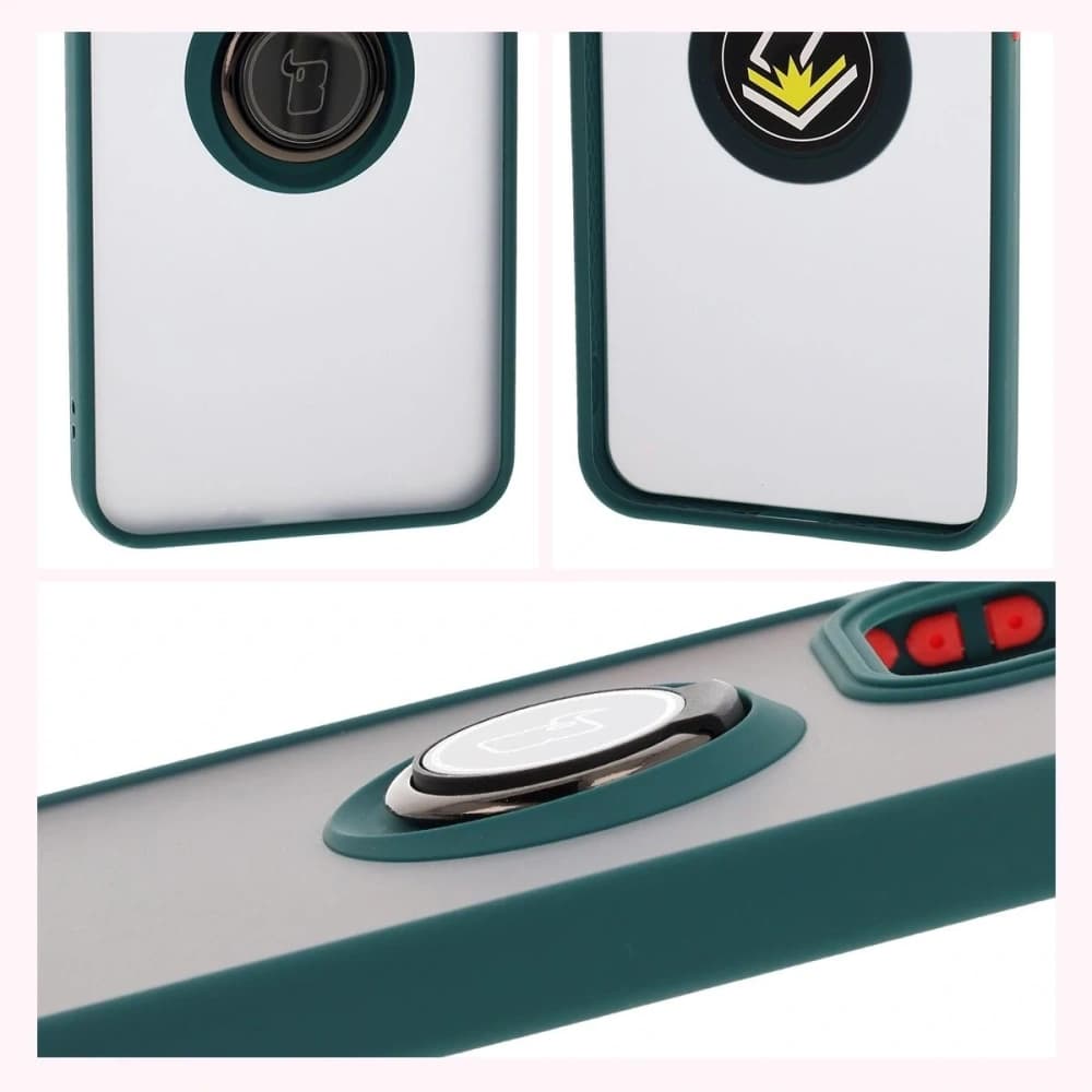 Etui z uchwytem na palec Bizon Case Hybrid Ring do Oppo Reno13 Pro przydymione z ciemnozieloną ramką - 4