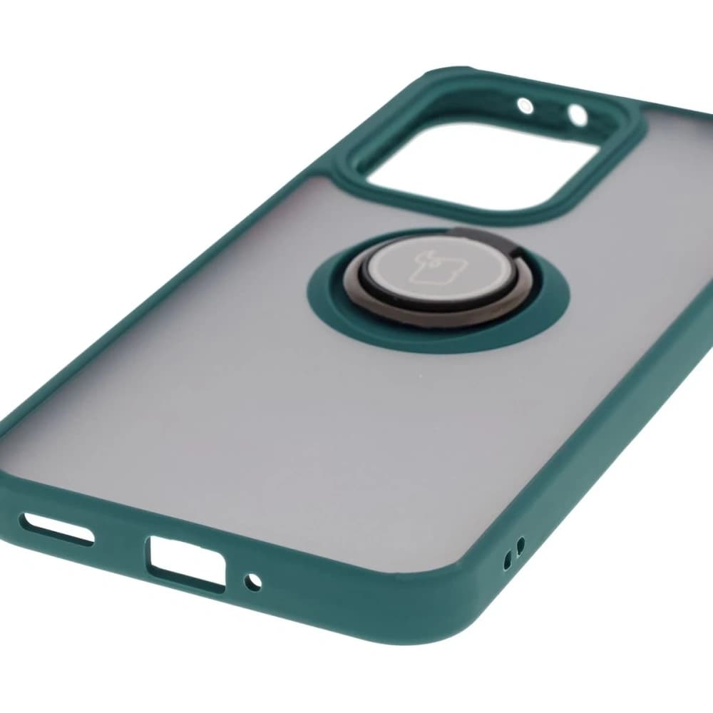 Etui z uchwytem na palec Bizon Case Hybrid Ring do Oppo Reno13 Pro przydymione z ciemnozieloną ramką - 5