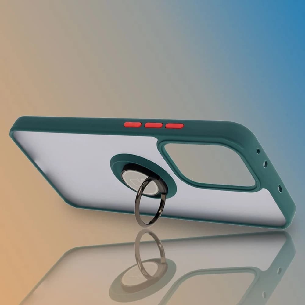 Etui z uchwytem na palec Bizon Case Hybrid Ring do Oppo Reno13 Pro przydymione z ciemnozieloną ramką - 6