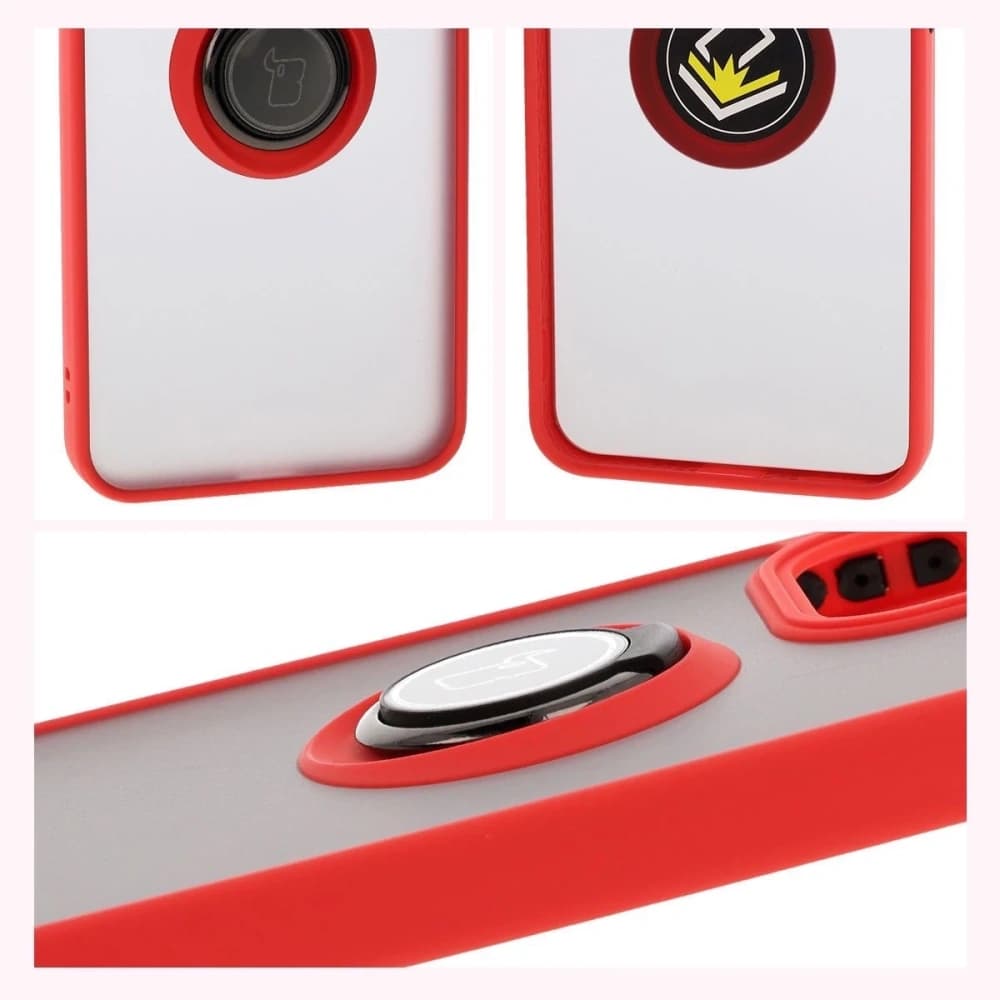 Etui z uchwytem na palec Bizon Case Hybrid Ring do Oppo Reno13 Pro przydymione z czerwoną ramką - 4