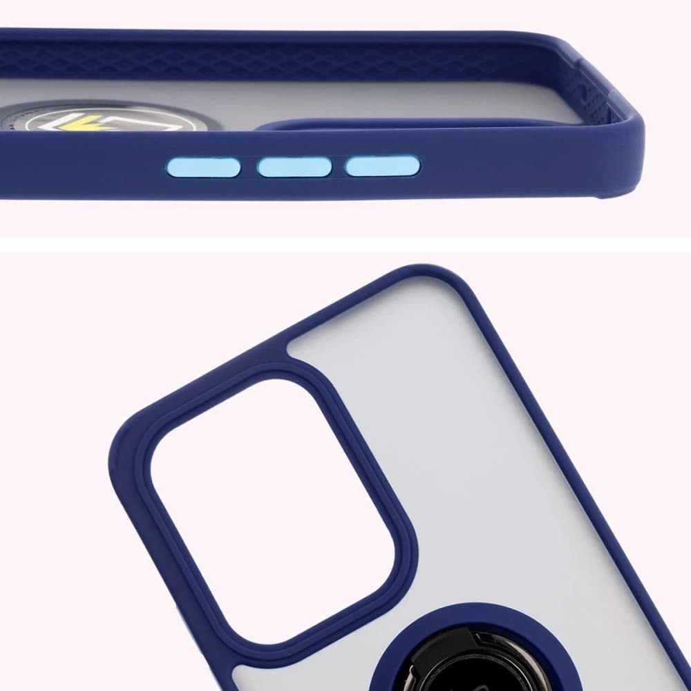 Etui z uchwytem na palec Bizon Case Hybrid Ring do Oppo Reno13 Pro przydymione z granatową ramką - 3