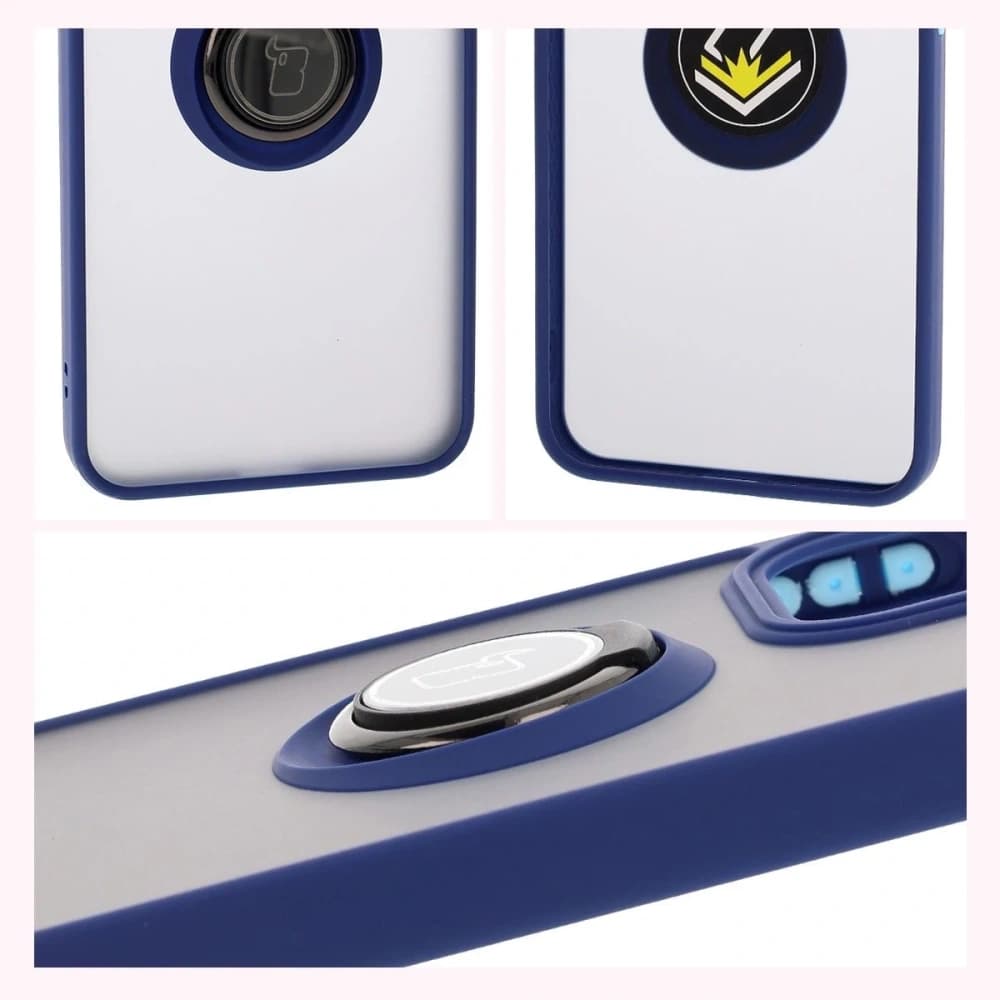 Etui z uchwytem na palec Bizon Case Hybrid Ring do Oppo Reno13 Pro przydymione z granatową ramką - 4