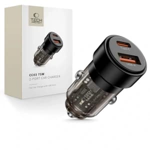 Tech-Protect CC03 2-port Car Charger USB-A, USB-C PD 75W Black