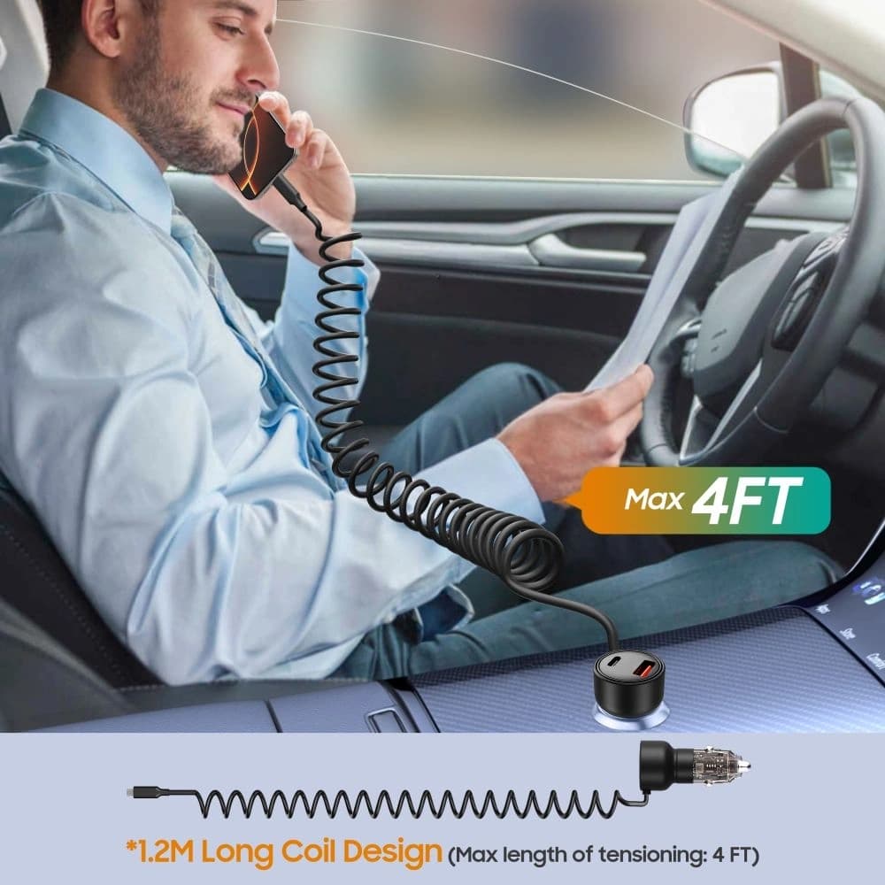 Tech-Protect CC05 2-Port-Autoladegerät USB-A, USB-C PD 60W + USB-C-Kabel Schwarz - 5