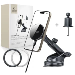 Uchwyt auto pentru bord / ventilatie cu încărcător wireless Tech-Protect MM15W-V10 Magnetic MagSafe Încărcător wireless pentru mașină 15W Negru