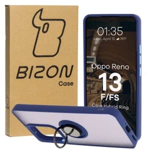 Bizon Case Hybrid Ring Oppo Reno13 F / FS rauchig mit einem navyblauen Rahmen