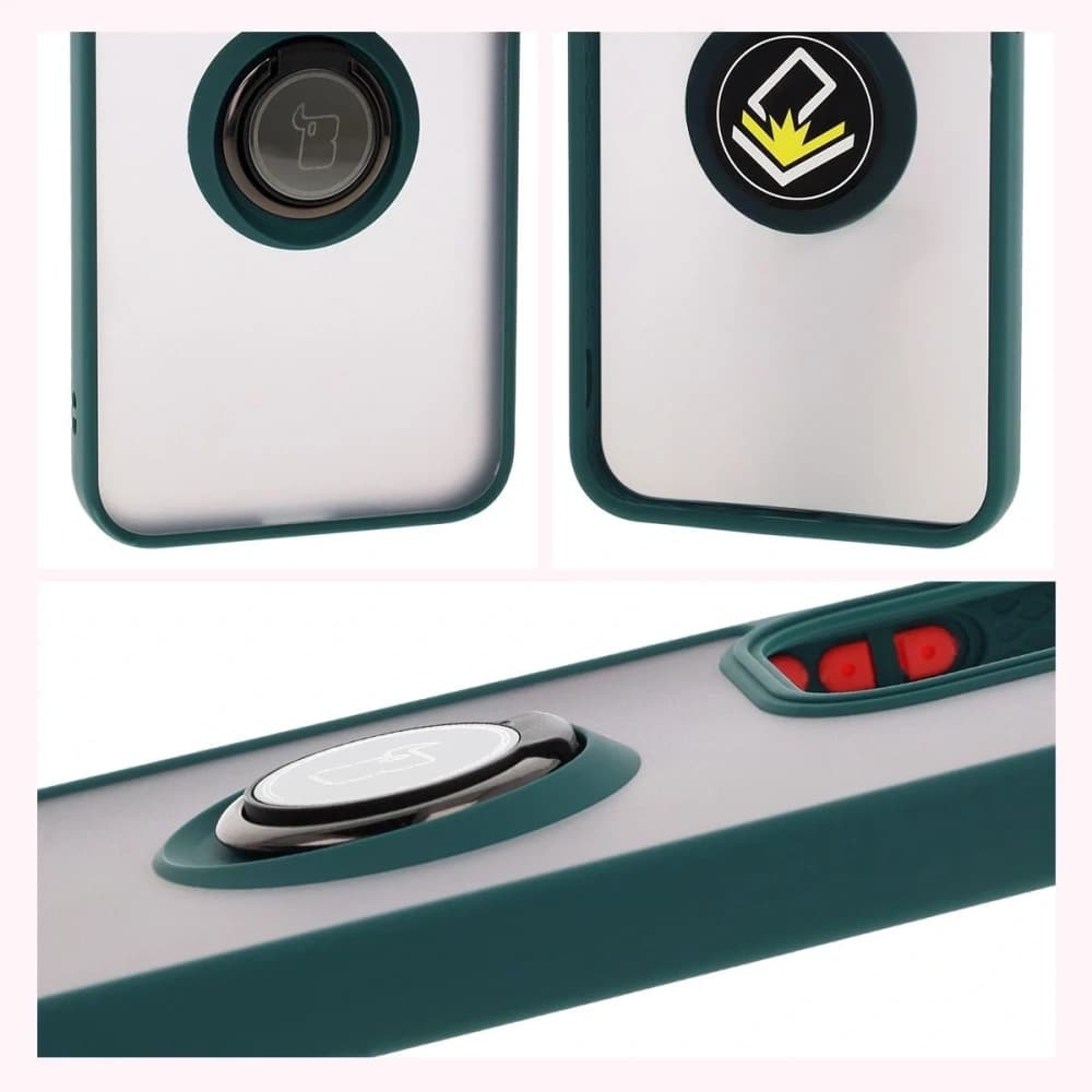 Bizon Case Hybrid Ring Oppo Reno13 rauchig mit einem dunkelgrünen Rahmen - 4