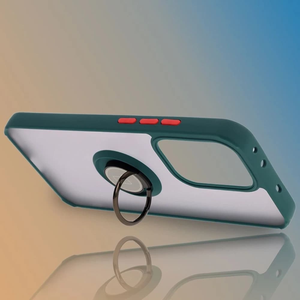 Bizon Case Hybrid Ring Oppo Reno13 rauchig mit einem dunkelgrünen Rahmen - 6