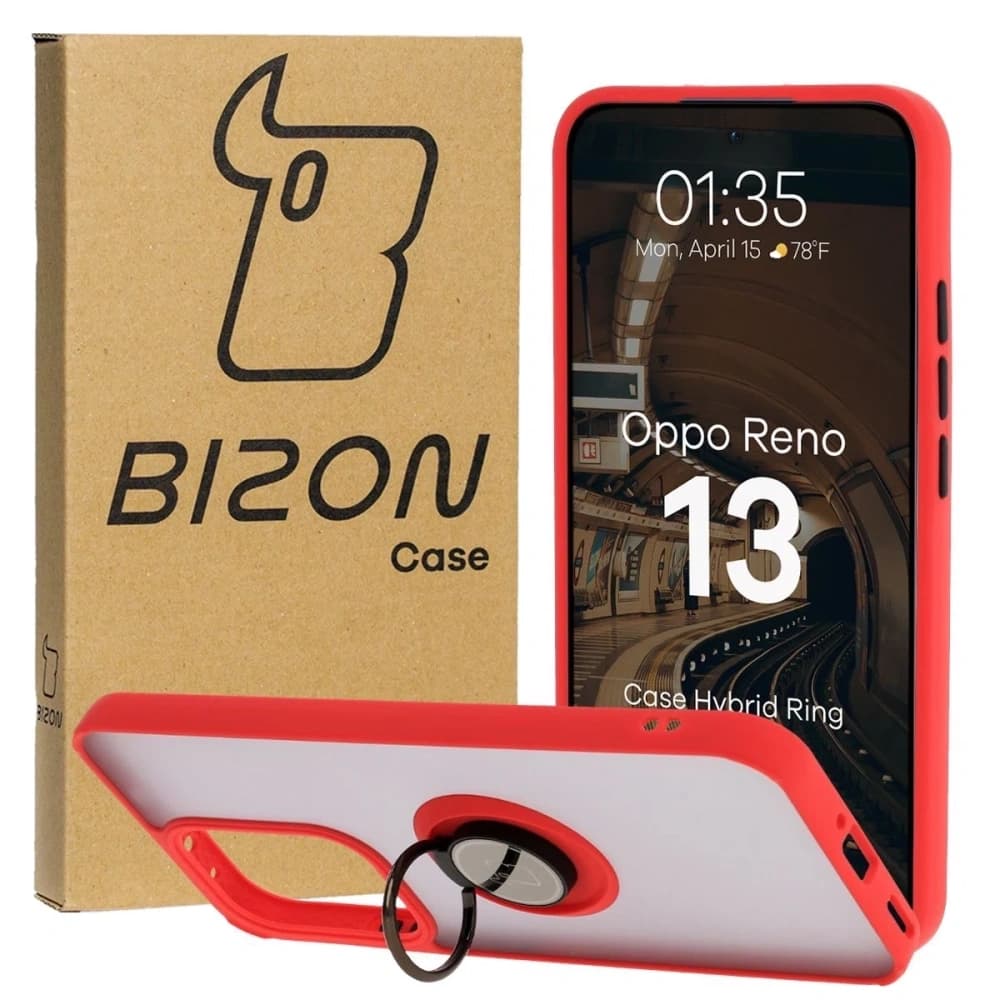 Bizon Case Hybrid Ring Oppo Reno13 rauchig mit einem roten Rahmen - 1