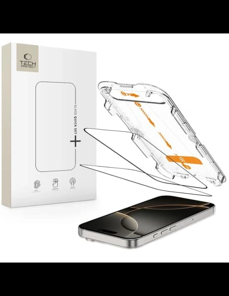 Szkło hartowane Tech-Protect Quick Set+ Apple iPhone 16 Pro Black [2 PACK]