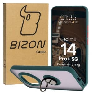 Bizon Case Hybrid Ring Realme 14 Pro Plus 5G rauchig mit einem dunkelgrünen Rahmen
