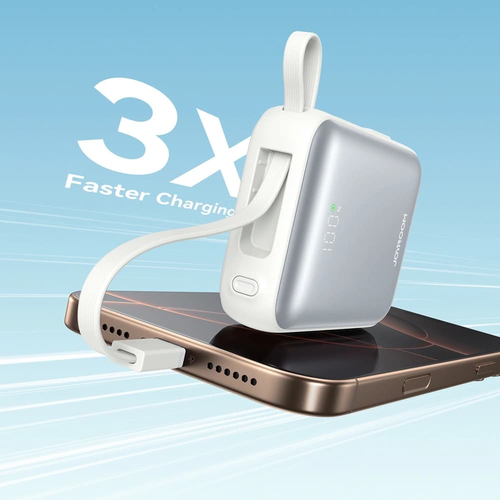 Joyroom JR-PBF27 10000mAh 22.5W Power bank beépített USB-C és Lightning kábelekkel, fehér - 8