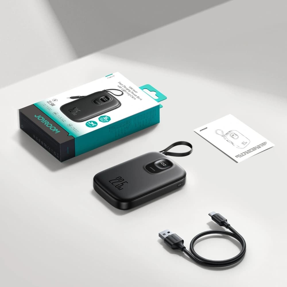 Joyroom JR-PBF18 10000mAh 22.5W Power bank beépített Lightning kábellel + USB-C / USB-C kábel 0.25cm fekete - 4