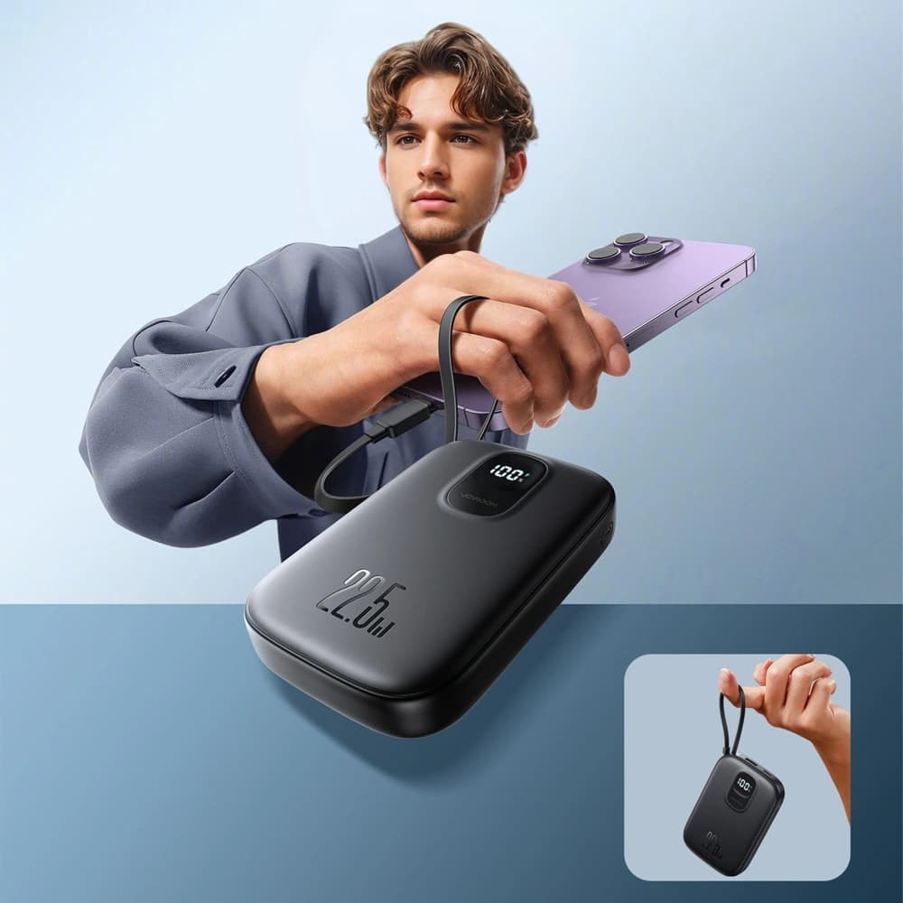 Joyroom JR-PBF18 10000mAh 22.5W Power bank beépített Lightning kábellel + USB-C / USB-C kábel 0.25cm fekete - 12