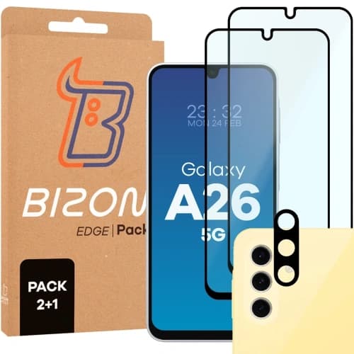 Bizon Edge 2 Pachete 2x sticlă temperată + 1x protecție pentru lentilă Samsung Galaxy A26 5G