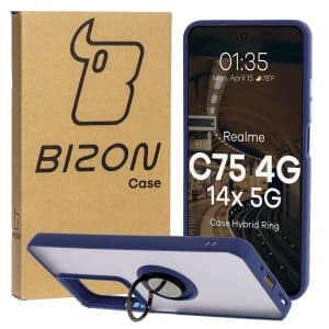 Bizon Case Hybrid Ring Realme C75 4G / 14x 5G rauchig mit einem marineblauen Rahmen