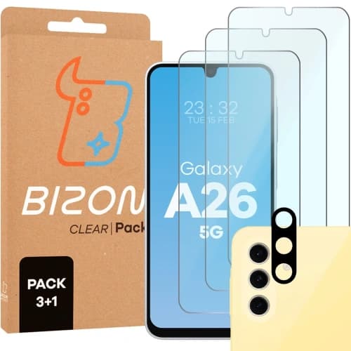 Bizon Clear 2 Pachete 3x sticlă temperată + 1x protecție lentilă Samsung Galaxy A26 5G