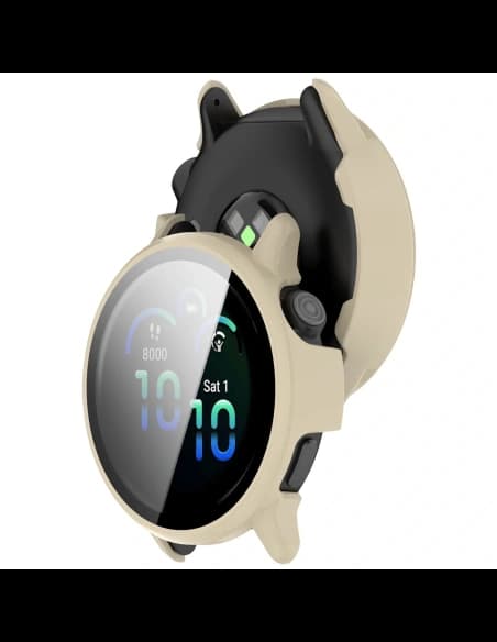 Etui ze szkłem do zegarka Bizon Case+Glass Watch do Garmin Vivoactive 6 beżowe