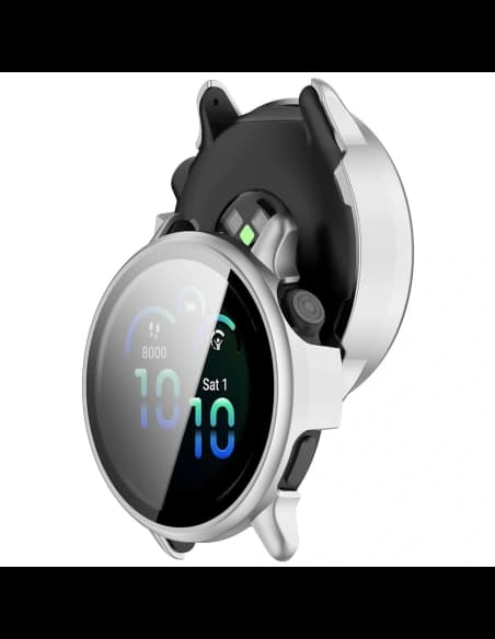 Etui ze szkłem do zegarka Bizon Case+Glass Watch do Garmin Vivoactive 6 satynowo srebrne