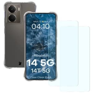 Bizon Case Clear Pack Hülle + 2x Displayschutzglas Realme 14 5G / 14T 5G