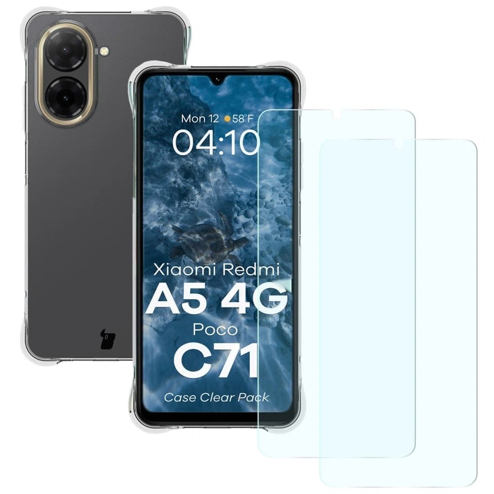 Bizon Case Clear Pack Hülle + 2x Displayschutzglas für Xiaomi Redmi A5 4G / POCO C71 4G - 1