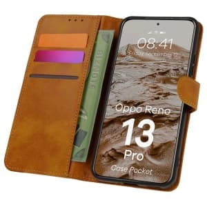 Etui z klapką Bizon Case Pocket do Oppo Reno13 Pro brązowe