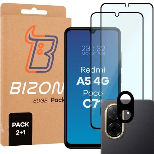 Bizon Edge 2 Pack 2x gehärtetes Glas + Linsenschutz für Xiaomi Redmi A5 4G / POCO C71 4G