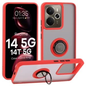 Bizon Case Hybrid Ring Realme 14 5G / 14T 5G rauchig mit rotem Rahmen