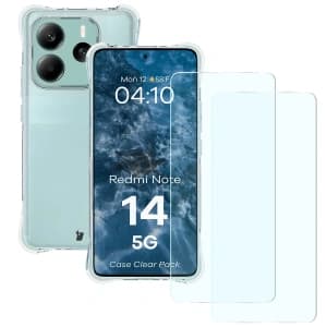 Bizon Case Clear Pack case + 2x screen glass Xiaomi Redmi Note 14 5G