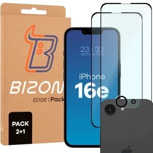 2x szkło na ekran + 1x szkło na aparat Bizon Edge 2 Pack do Apple iPhone 17e / 16e