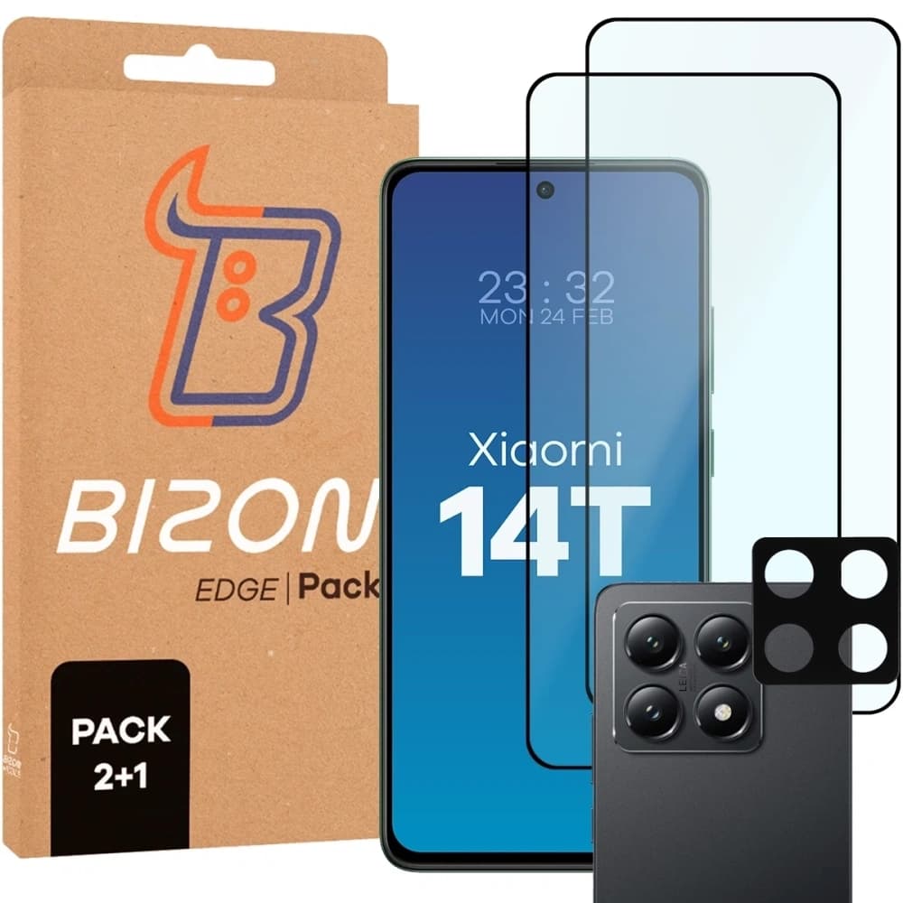 2x szkło na ekran + 1x szkło na aparat Bizon Edge 2 Pack do Xiaomi 14T - 1