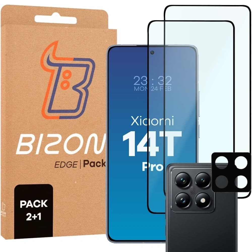 2x szkło na ekran + 1x szkło na aparat Bizon Edge 2 Pack do Xiaomi 14T Pro - 1