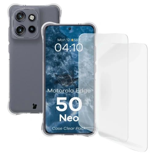 Bizon Case Clear Pack tok + 2x kijelző üveg Motorola Edge 50 Neo