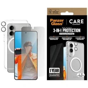 Zestaw ochronny 3w1 etui + szkło prywatyzujące na ekran + szkło na aparat CARE by PanzerGlass Flagship do Samsung Galaxy S25 Edge