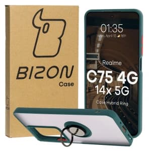 Bizon Case Hybrid Ring Realme C75 4G / 14x 5G rauchig mit einem dunkelgrünen Rahmen