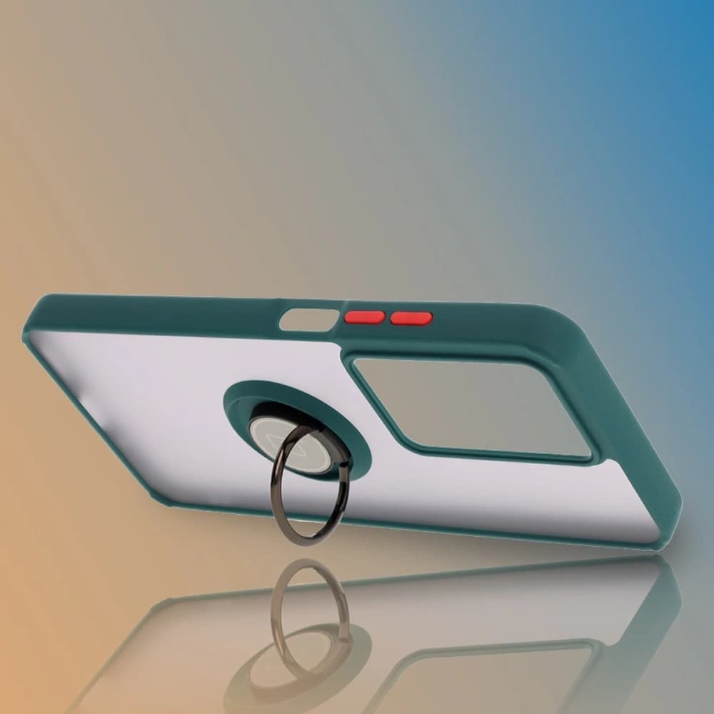 Bizon Case Hybrid Ring Realme C75 4G / 14x 5G rauchig mit einem dunkelgrünen Rahmen - 6