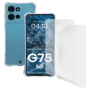 Bizon Case Clear Pack carcasă flexibilă + 2x folie de protecție pentru ecran Motorola Moto G75 5G
