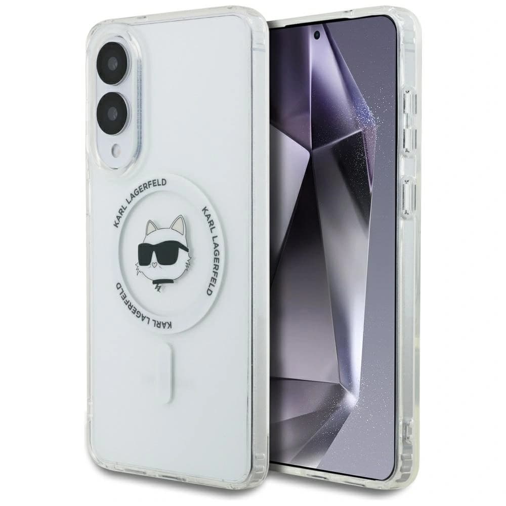 Karl Lagerfeld Button Choupette Kopf Gedrucktes Logo MagSafe Samsung Galaxy S25 Edge weiß - 1