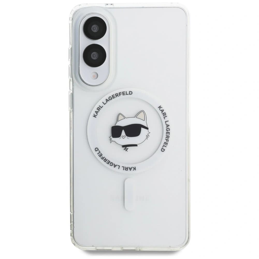 Karl Lagerfeld Button Choupette Kopf Gedrucktes Logo MagSafe Samsung Galaxy S25 Edge weiß - 3