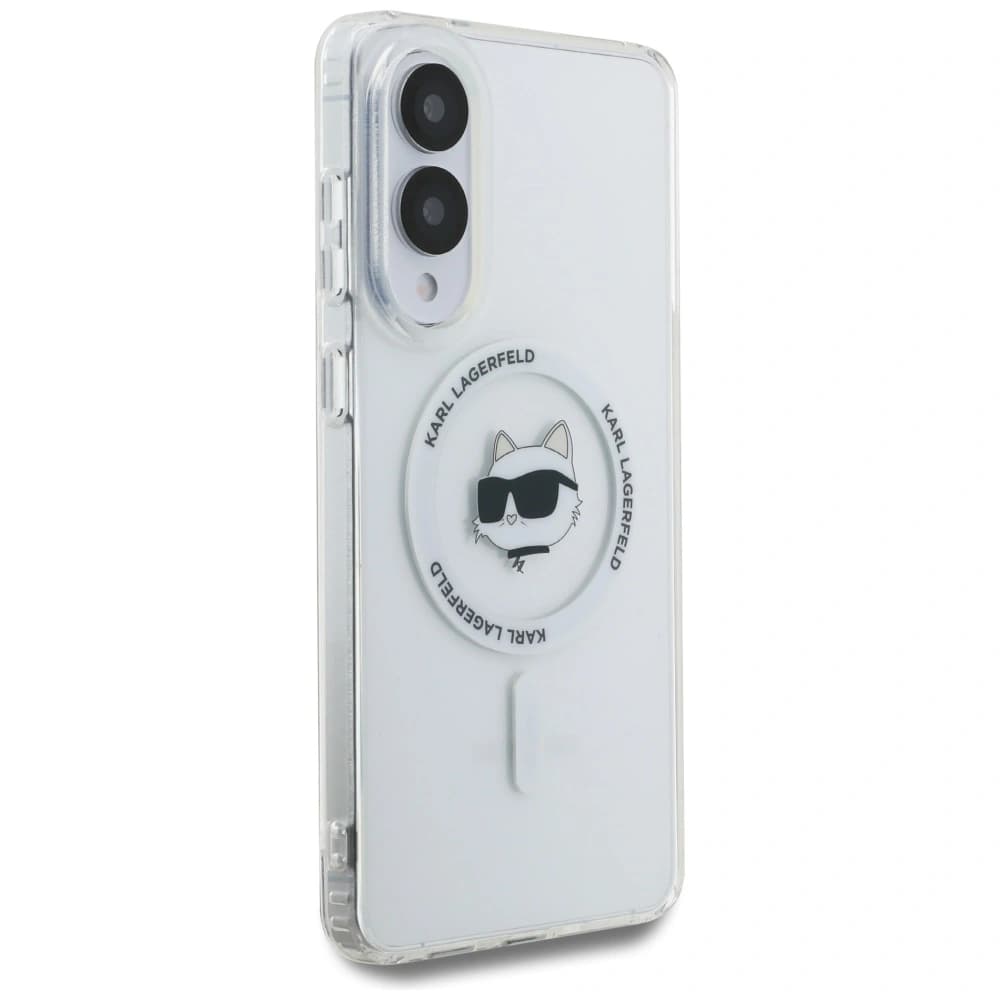 Karl Lagerfeld Button Choupette Kopf Gedrucktes Logo MagSafe Samsung Galaxy S25 Edge weiß - 4