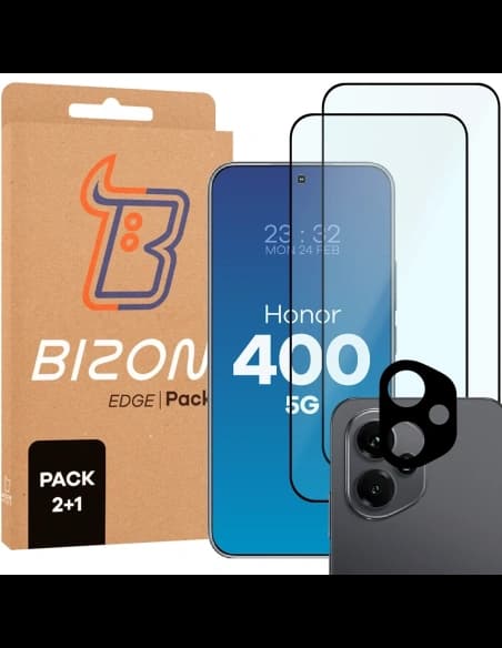2x szkło na ekran + 1x szkło na aparat Bizon Edge 2 Pack do Honor 400