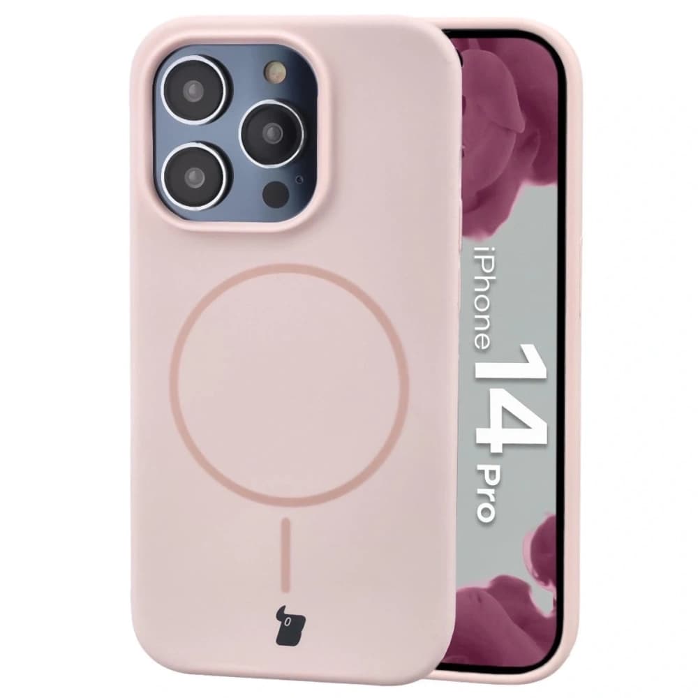 Silikonowe etui z pierścieniem magnetycznym Bizon Soft Case Magnetic do Apple iPhone 14 Pro jasnoróżowe - 1