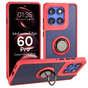 Bizon Case Hybrid Ring Motorola Edge 60 Pro rauchgrau mit rotem Rahmen